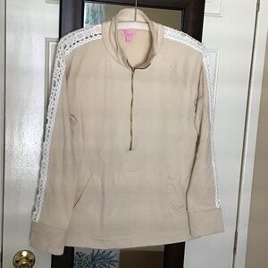 Lilly Pulitzer Cream Popover with White Lace Trim-Medium